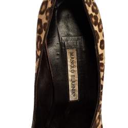 Pre Owned Manolo Blahnik Brown Animal Print Calf Hair Open Toe Pumps Size 42