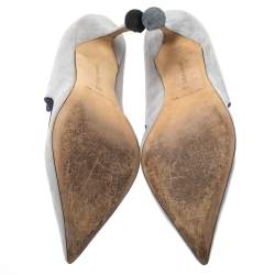 Pre Owned حذاء كعب عالي مانولو بلانيك مقدمة مدببة ياقة إسبيدال سويدي رصاصي مقاس 38