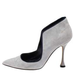 Pre Owned حذاء كعب عالي مانولو بلانيك مقدمة مدببة ياقة إسبيدال سويدي رصاصي مقاس 38