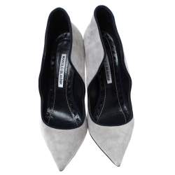 Pre Owned حذاء كعب عالي مانولو بلانيك مقدمة مدببة ياقة إسبيدال سويدي رصاصي مقاس 38