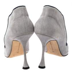 Pre Owned حذاء كعب عالي مانولو بلانيك مقدمة مدببة ياقة إسبيدال سويدي رصاصي مقاس 38