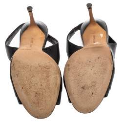 Manolo Blahnik Black Leather Slingback Sandals Size 35.5
