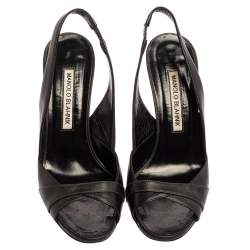 Manolo Blahnik Black Leather Slingback Sandals Size 35.5