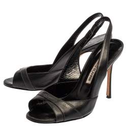 Manolo Blahnik Black Leather Slingback Sandals Size 35.5