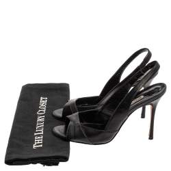 Manolo Blahnik Black Leather Slingback Sandals Size 35.5
