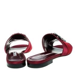 Pre Owned Manolo Blahnik Burgundy Satin Martamod Flats Size 40