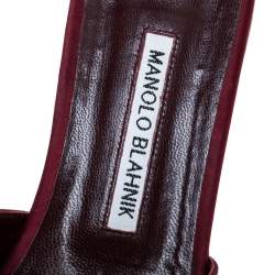 Pre Owned Manolo Blahnik Burgundy Satin Martamod Flats Size 40