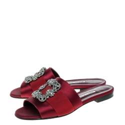 Pre Owned Manolo Blahnik Burgundy Satin Martamod Flats Size 40