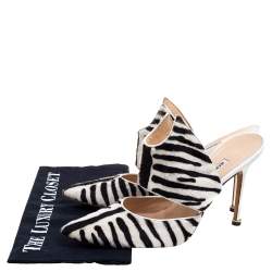 Manolo Blahnik Monochrome Zebra Print Pony Hair Pointed Toe Mules Size 39.5