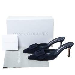 Manolo Blahnik Dark Blue Suede Maysale Pointed Toe Mule Sandals Size 40