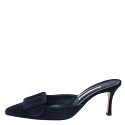 Manolo Blahnik Dark Blue Suede Maysale Pointed Toe Mule Sandals Size 40