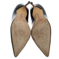 مملوكة مسبقًا حذاء كعب عالي مانولو بلانيك بي بي مقدمة مدببة جلد أسود مقاس 36