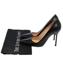 مملوكة مسبقًا حذاء كعب عالي مانولو بلانيك بي بي مقدمة مدببة جلد أسود مقاس 36