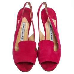 Pre Owned صندل مانولو بلانيك فتحة كعب سويدي وردي فوشيا مقاس 35.5