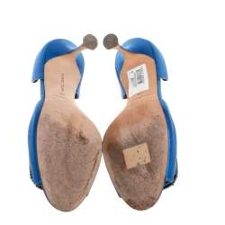 Manolo Blahnik Blue Satin Dorsay Pumps Size 38
