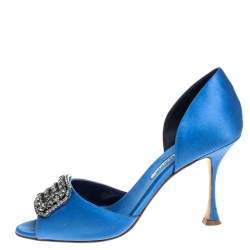 Manolo Blahnik Blue Satin Dorsay Pumps Size 38