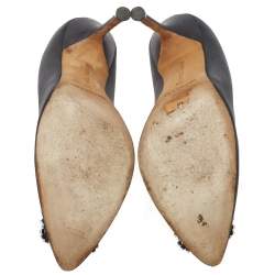 Pre Owned حذاء كعب عالى مانولوبلانيك هانغيسى ساتان رمادى داكن مقاس 36