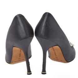 Pre Owned حذاء كعب عالى مانولوبلانيك هانغيسى ساتان رمادى داكن مقاس 36