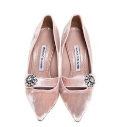 Pre Owned Manolo Blahnik Pink Velvet Decebalo Pointed Toe Pumps Size 37