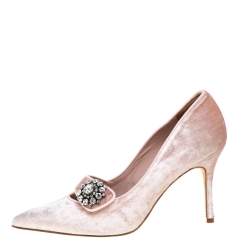 Pre Owned Manolo Blahnik Pink Velvet Decebalo Pointed Toe Pumps Size 37
