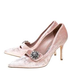 Pre Owned Manolo Blahnik Pink Velvet Decebalo Pointed Toe Pumps Size 37