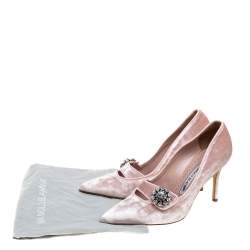 Pre Owned Manolo Blahnik Pink Velvet Decebalo Pointed Toe Pumps Size 37