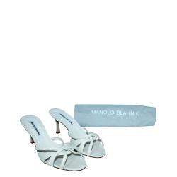 Pre Owned Manolo Blahnik White Leather Kitten heel Mules Size 35