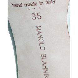 Pre Owned Manolo Blahnik White Leather Kitten heel Mules Size 35