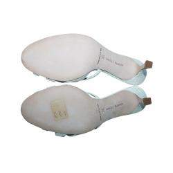 Pre Owned Manolo Blahnik White Leather Kitten heel Mules Size 35