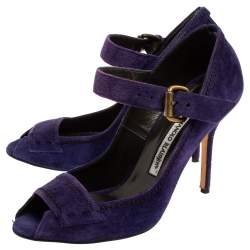 Manolo Blahnik Purple Suede Leather Open Toe Pumps Size 40.5