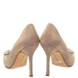 Pre Owned حذاء كعب عالى مانولو بلانيك مقدمة مدببة زخرفة كريستال هانغيسى قماش غليتر متعدد الألوان مقاس 37