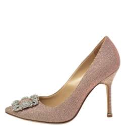 Pre Owned حذاء كعب عالى مانولو بلانيك مقدمة مدببة زخرفة كريستال هانغيسى قماش غليتر متعدد الألوان مقاس 37