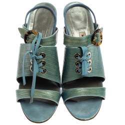 Manolo Blahnik Turquoise Lizard Corset Slingback Open Toe Sandals Size 40