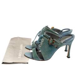 Manolo Blahnik Turquoise Lizard Corset Slingback Open Toe Sandals Size 40