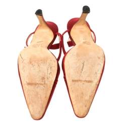 Pre Owned Manolo Blahnik Red Satin Ankle Strap Sandals Size 37