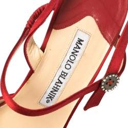 Pre Owned Manolo Blahnik Red Satin Ankle Strap Sandals Size 37