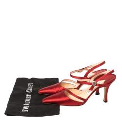Pre Owned Manolo Blahnik Red Satin Ankle Strap Sandals Size 37
