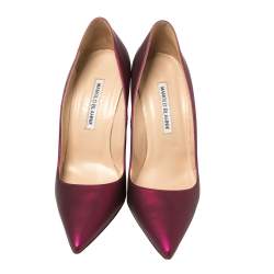 Pre Owned Manolo Blahnik Radiant Magenta Leather BB Pointed Toe Pumps Size 39