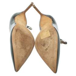 Pre Owned Manolo Blahnik Grey Metallic Leather Chain Link Pointed Toe Pumps Size 37