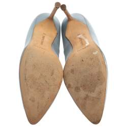 مملوكة مسبقًا Manolo Blahnik Blue Satin Hangisi Crystal Embellished Pointed Toe Pumps Size 39