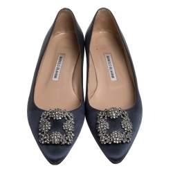 Pre Owned حذاء فلات باليه زخرفة هانغيسى ساتان رمادى مقاس 39.5