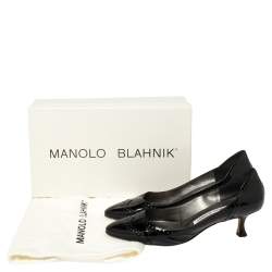 Pre Owned حذاء كعب عالى مانولو بلانيك كعب كيتين جلد لامع بروغ أسود مقاس 37.5