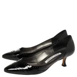 Pre Owned حذاء كعب عالى مانولو بلانيك كعب كيتين جلد لامع بروغ أسود مقاس 37.5