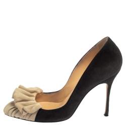 Pre Owned حذاء كعب عالي مانولو بلانيك كرانيش سويدي أبيض و أسود مقاس 36