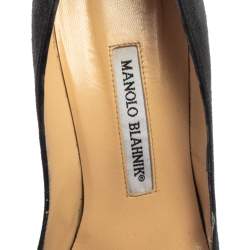 Pre Owned حذاء كعب عالي مانولو بلانيك كرانيش سويدي أبيض و أسود مقاس 36