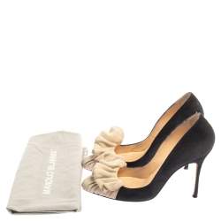 Pre Owned حذاء كعب عالي مانولو بلانيك كرانيش سويدي أبيض و أسود مقاس 36