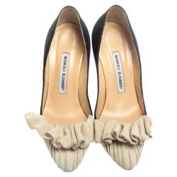 Pre Owned حذاء كعب عالي مانولو بلانيك كرانيش سويدي أبيض و أسود مقاس 36