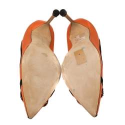 Pre Owned Manolo Blahnik Orange Satin Gotrian Crystal Embellished Pumps Size 40