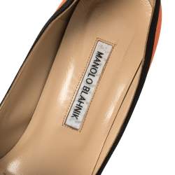 Pre Owned Manolo Blahnik Orange Satin Gotrian Crystal Embellished Pumps Size 40