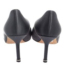 Pre Owned Manolo Blahnik Dark Grey Satin Hangisi Crystal Embellished Pointed Toe Pumps Size 41